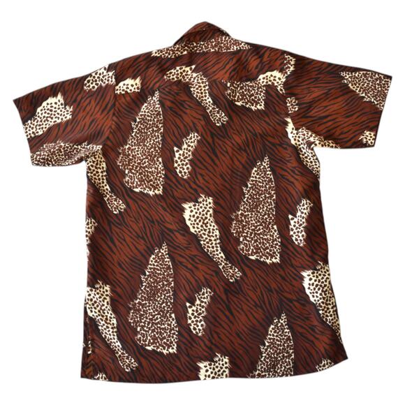Vintage 80s Plus Size Animal Print Shirt in Brown - Unique Mixed Print Design - Picture 4 of 5